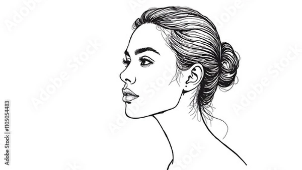 Fototapeta black and white portrait of a person. portrait of a woman. Drawing of a woman, single line drawing, figure outline, drawing with one bold line, white background, minimalistic	