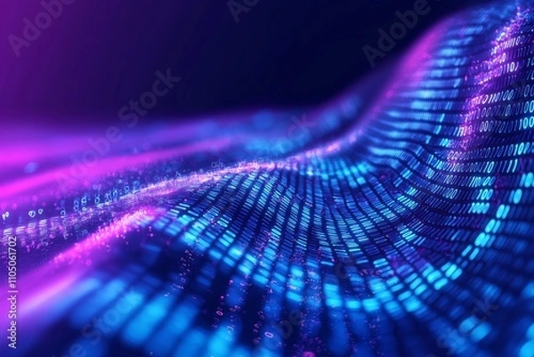Fototapeta network digital technology background, ai data 01 computer code binary, connection of internet of things, 3d illustration background, future of deep learning, grid area ofserver online