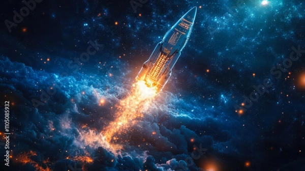 Fototapeta AI-Driven Rocket Launch with Binary Code: Optimizing Space Exploration Trajectories
