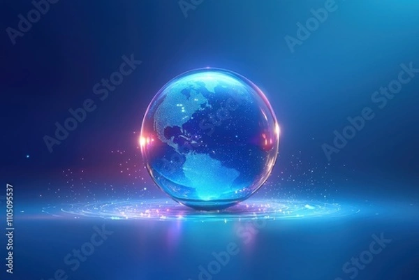 Fototapeta Futuristic digital globe with glowing blue light effects