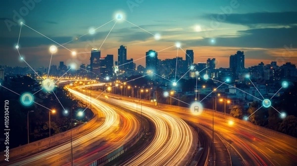 Fototapeta Smart City Highway Network at Night