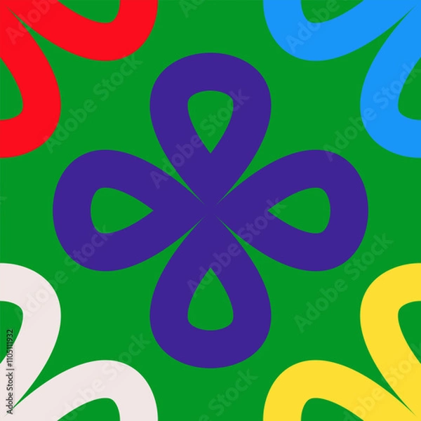 Fototapeta Set of seamless linear patterns featuring colorful clover shapes on a Christmas background. Merry Christmas inspired designs for holiday fashion, textiles, home decor, and print