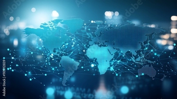 Fototapeta Global Network Connection  Digital World Map