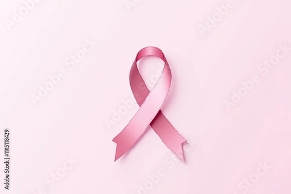 Fototapeta Pink ribbon symbolizing breast cancer awareness on a soft pink background promoting support and solidarity