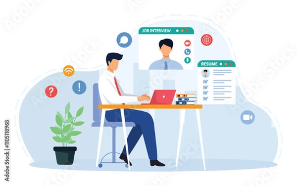 Obraz People Searching Job, Recruitment Agency. Hiring employees Concept, Recruitment, Human Resources, Online Interview for web page, banner, presentation, social media. Vector illustration.