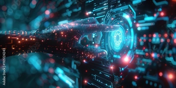 Fototapeta Digital Hand Interacting With Futuristic Interface