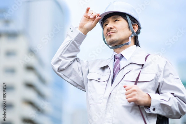 Fototapeta ヘルメットを被った男性