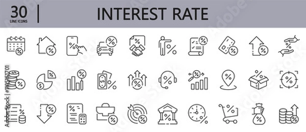 Obraz Loan Interest rate line icons set with Rate, Tax, Credit, Bank, Payment, Bill, Price and more. Editable Stroke