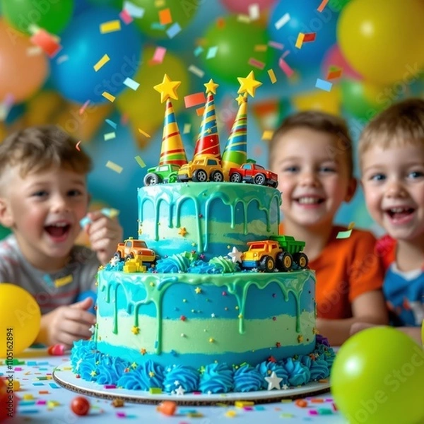 Obraz Group of children at birthday party at home