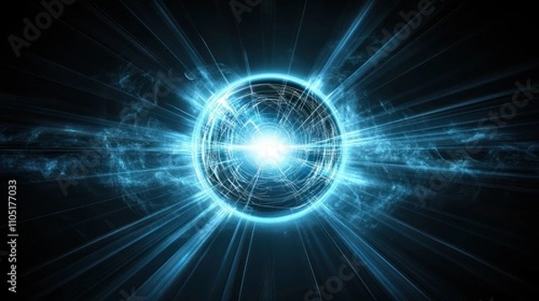 Fototapeta Abstract Blue Energy Orb Radiating Light And Lines