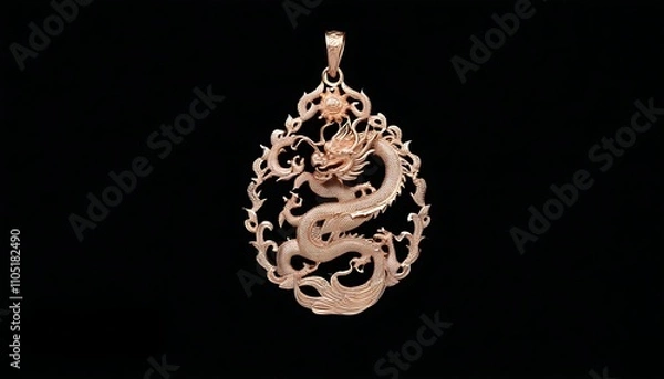 Fototapeta Intricately carved dragon metal pendant, exhibiting Eastern elegance.