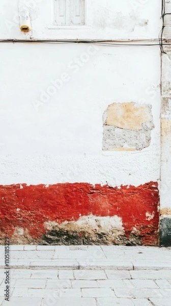 Fototapeta The intersection of rusty border and white wall results in a captivating texture contrast, emphasizing the effects of time and weathering.