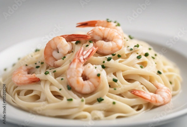 Fototapeta hrimp Fettuccine Alfredo isolated on white background