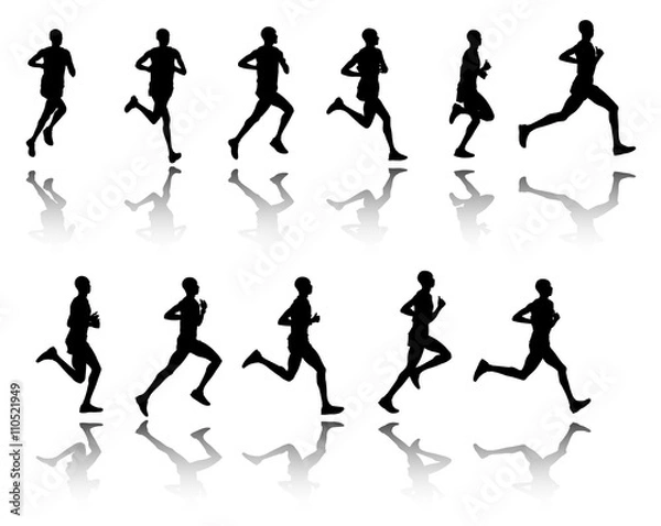 Fototapeta marathon runner, 11 steps silhouettes - vector