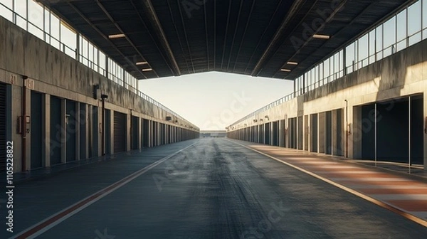 Fototapeta Empty Garage Pit Lane at a Race Track
