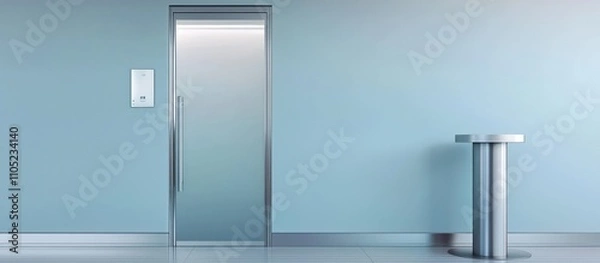 Obraz A frosted glass door set against pale blue walls with silver baseboards for a fresh feel.
