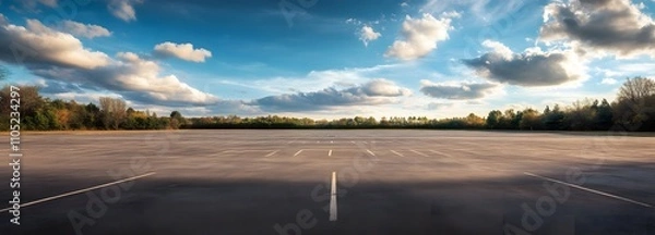 Obraz 47. A vast, empty parking lot with an open sky above, leaving ample space in the middle for text