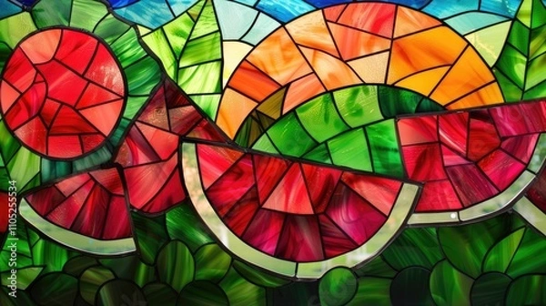 Fototapeta Colorful stained glass window watermelon abstract background