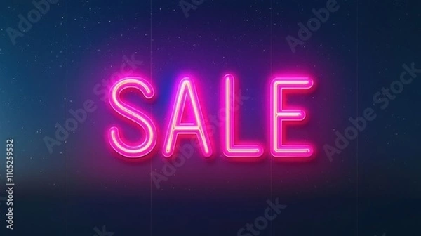 Fototapeta A vibrant neon sign displaying the word "SALE," creating a striking visual impact against a dark background, ideal for promotional marketing.