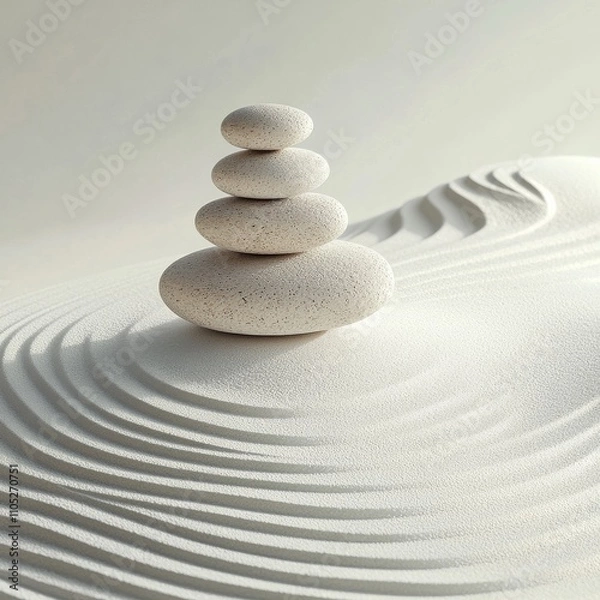Fototapeta **japanese style minimal abstract background. zen garden and stone balance with white sand background.