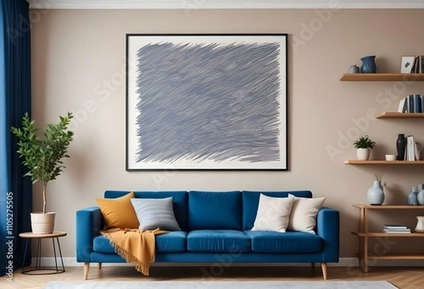 Fototapeta Photo modern style interior room 3d illustration with doodle abstract pattern