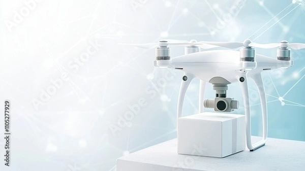 Obraz Drone with camera on a bright, tech-inspired background.