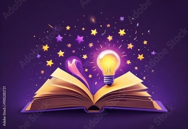 Fototapeta Book With Lighbulb Cartoon Vector Icon Illustration. Object Education Icon Concept Isolated Premium Vector. Flat Cartoon Style