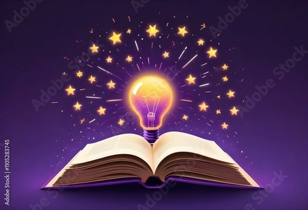 Fototapeta Book With Lighbulb Cartoon Vector Icon Illustration. Object Education Icon Concept Isolated Premium Vector. Flat Cartoon Style