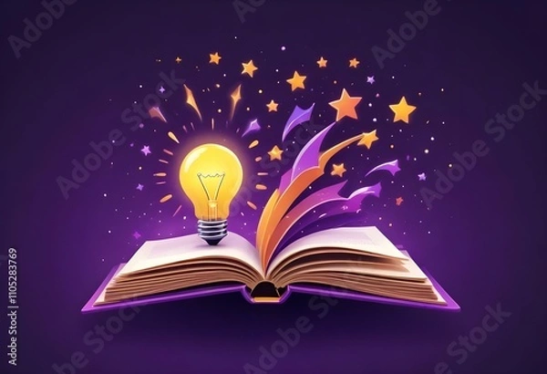 Fototapeta Book With Lighbulb Cartoon Vector Icon Illustration. Object Education Icon Concept Isolated Premium Vector. Flat Cartoon Style