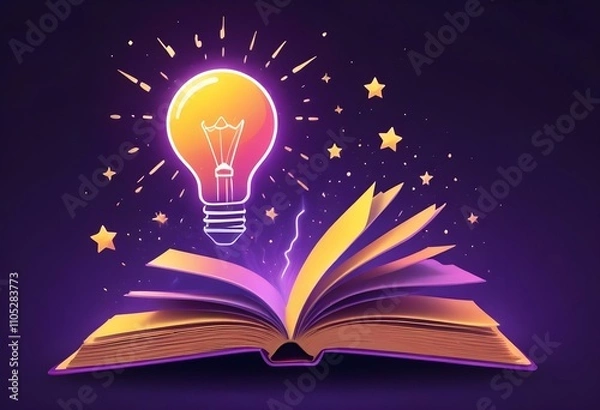Fototapeta Book With Lighbulb Cartoon Vector Icon Illustration. Object Education Icon Concept Isolated Premium Vector. Flat Cartoon Style