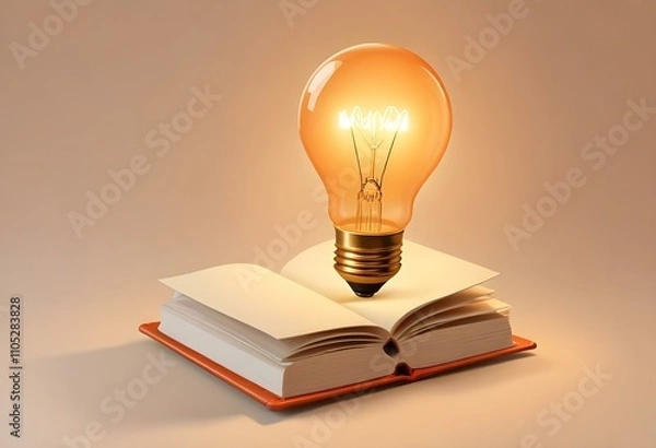 Fototapeta Book With Lighbulb Cartoon Vector Icon Illustration. Object Education Icon Concept Isolated Premium Vector. Flat Cartoon Style