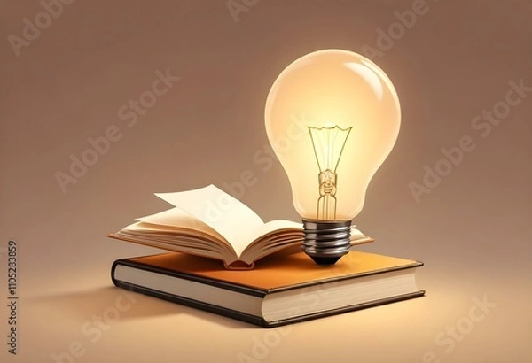 Fototapeta Book With Lighbulb Cartoon Vector Icon Illustration. Object Education Icon Concept Isolated Premium Vector. Flat Cartoon Style