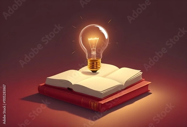 Fototapeta Book With Lighbulb Cartoon Vector Icon Illustration. Object Education Icon Concept Isolated Premium Vector. Flat Cartoon Style