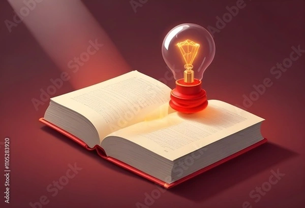 Fototapeta Book With Lighbulb Cartoon Vector Icon Illustration. Object Education Icon Concept Isolated Premium Vector. Flat Cartoon Style