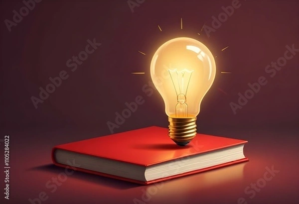 Fototapeta Book With Lighbulb Cartoon Vector Icon Illustration. Object Education Icon Concept Isolated Premium Vector. Flat Cartoon Style