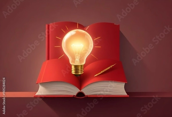 Fototapeta Book With Lighbulb Cartoon Vector Icon Illustration. Object Education Icon Concept Isolated Premium Vector. Flat Cartoon Style