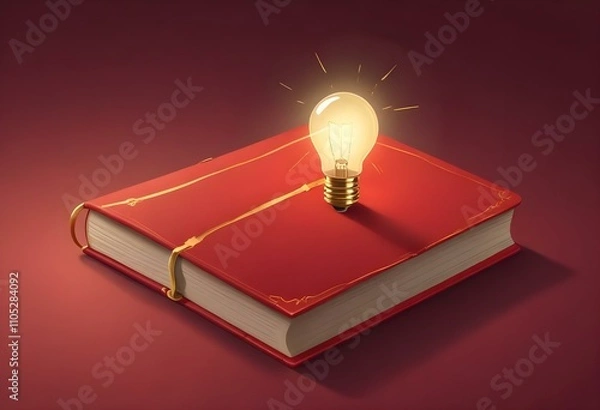 Fototapeta Book With Lighbulb Cartoon Vector Icon Illustration. Object Education Icon Concept Isolated Premium Vector. Flat Cartoon Style