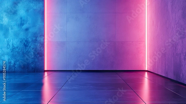 Fototapeta Empty room Abstract neon light fluorescent Neon Lights glow studio background for product presentation