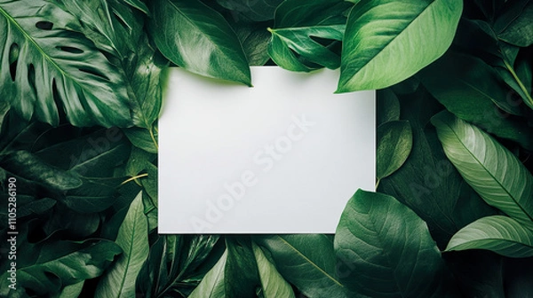 Obraz White copy space paper with eco green leaves background