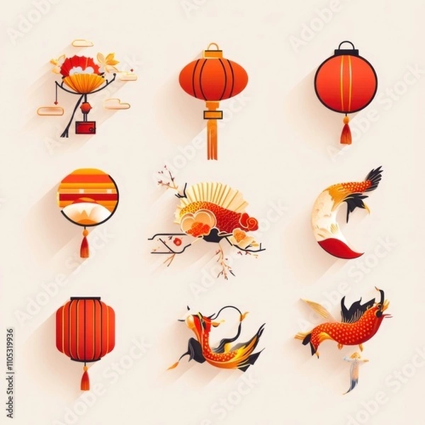 Fototapeta Festive Generative AI Poster Celebrating Lunar New Year Wealth and Fortune Colorful Cartoon Design