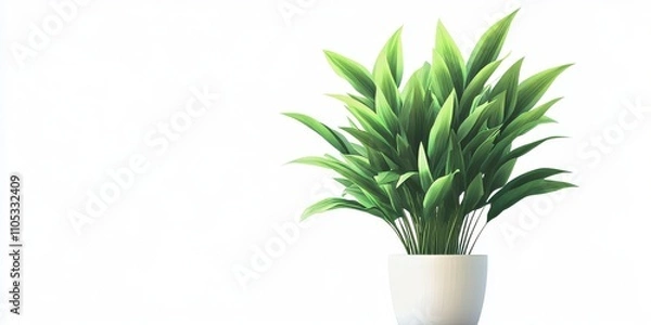 Fototapeta Green plant in pot displayed against a white background. The plant in pot features cutout foliage, and a PNG file with a transparent background is also available for this green plant in pot.