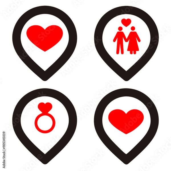 Obraz 4 set of love pin vector icon vector illustration