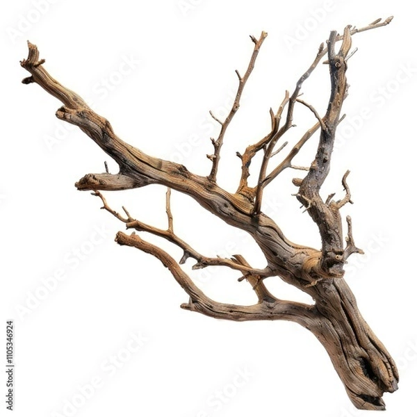 Fototapeta Dry branch driftwood for aquarium isolated on white background  clipping path included