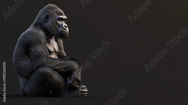 Obraz realistic 3d render of a seated black gorilla facing sideways on a transparent background