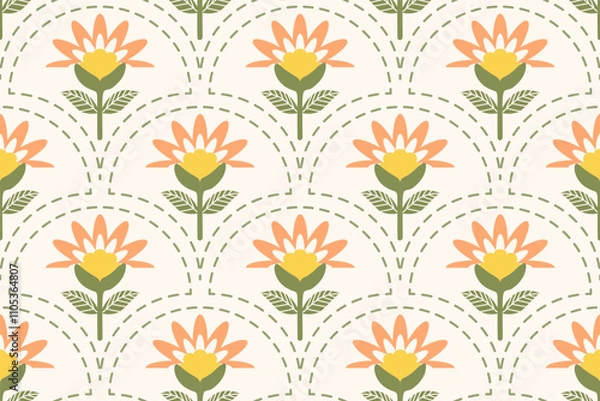 Obraz Flower seamless pattern design with beautiful flower and leaves. Flower art. floral and leaf pattern design for fabric, cotton, wallpaper, satin, gift wrap, carpet, background.