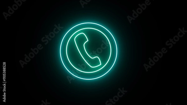 Fototapeta Neon blue to purple glowing telephone icon animation, call icon shape animation with black background.