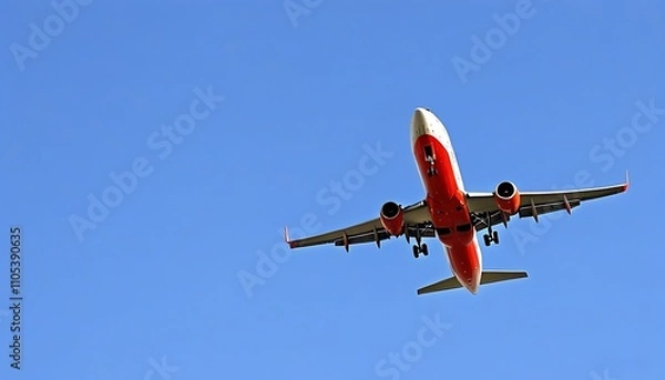 Fototapeta Epic view of an airplane soaring through the sky