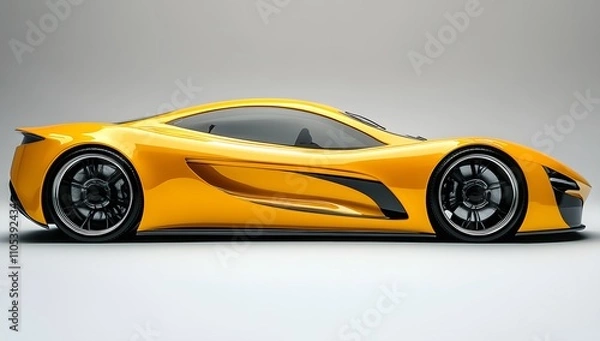 Fototapeta Sleek yellow sports car, side profile view against a neutral background.  The vehicle's design is modern and futuristic.