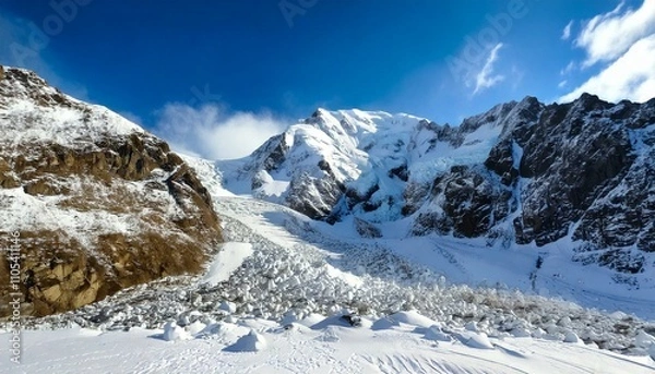 Fototapeta avalanche snow and avalanche landslide in high mountains