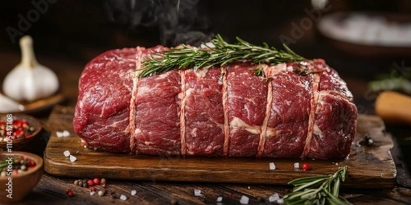 Obraz Raw grassfed boneless rib beef roast is ready to cook, offering a flavorful and tender option for your next meal. Enjoy the quality and taste of raw grassfed boneless rib beef roast today.